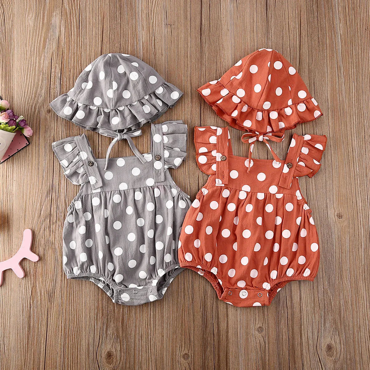 Pride and Joy Polkadot Baby Romper with Summer Hat