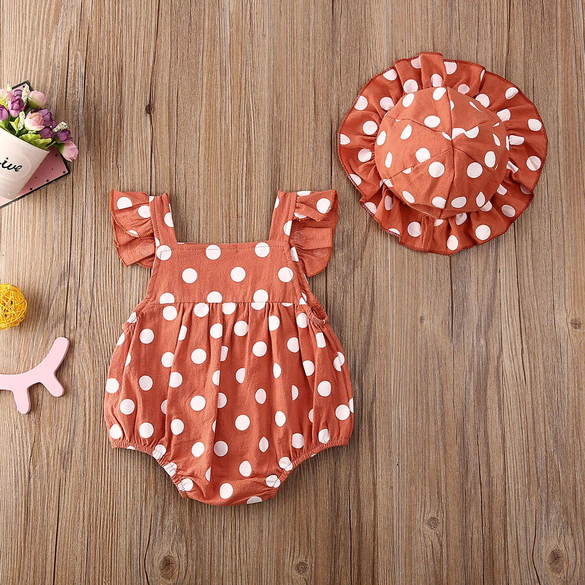 Pride and Joy Polkadot Baby Romper with Summer Hat