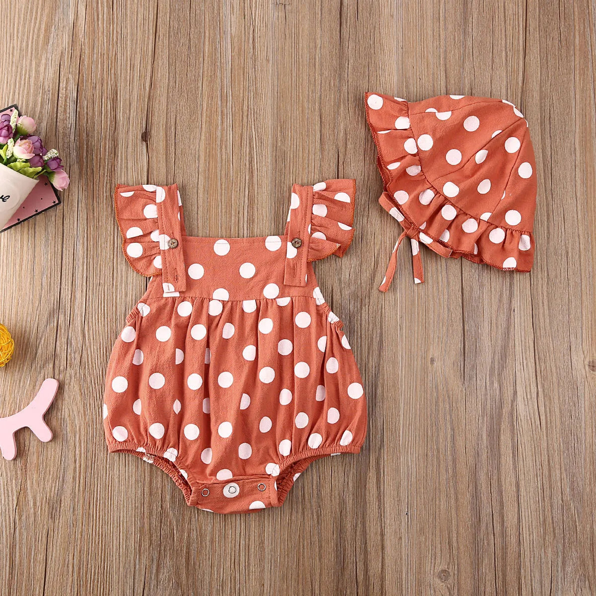 Pride and Joy Polkadot Baby Romper with Summer Hat