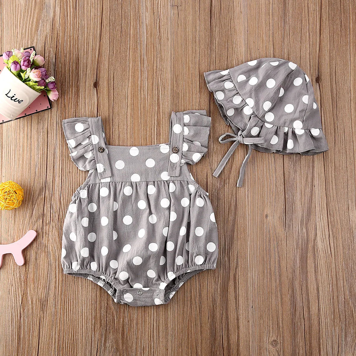 Pride and Joy Polkadot Baby Romper with Summer Hat