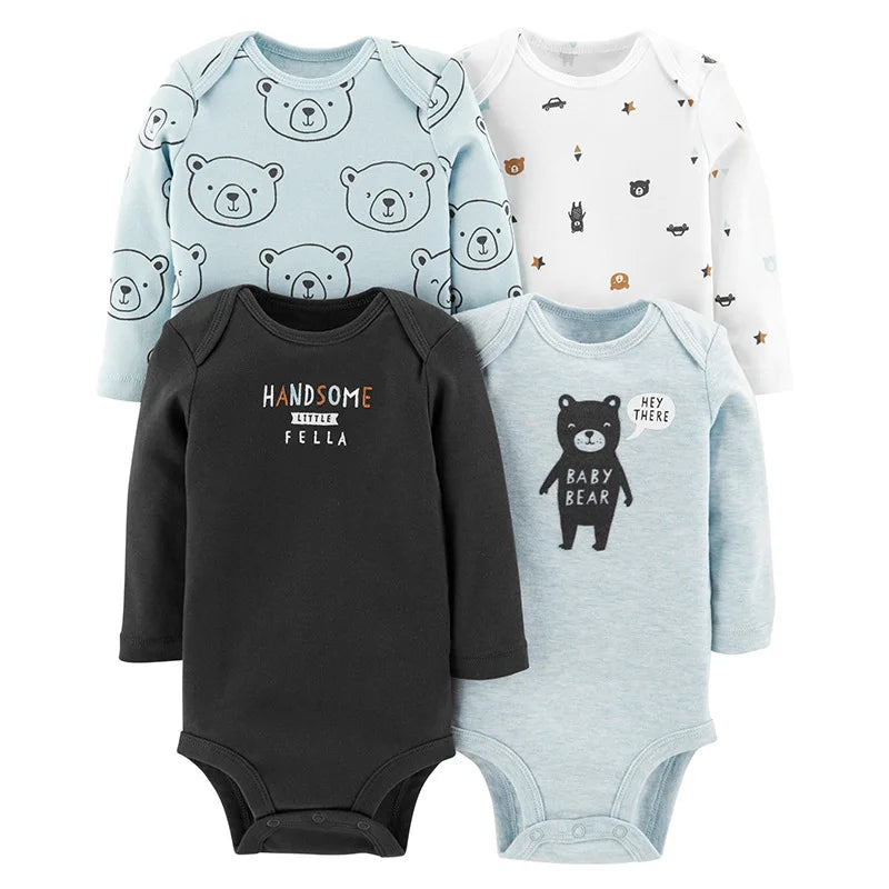 Pride and Joy Cotton 4 Piece Long Sleeve Baby Romper Set