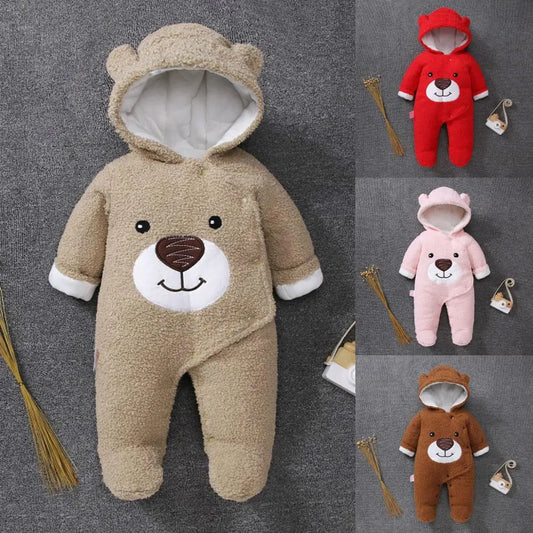 Pride and Joy Bear Face Fleece Hooded Winter Baby Romper