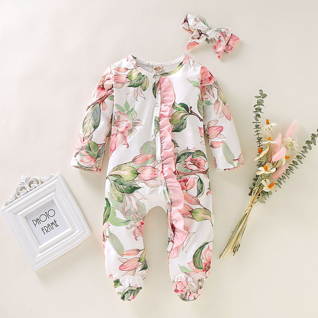 Pride and Joy Floral Cotton Baby Romper with Headband