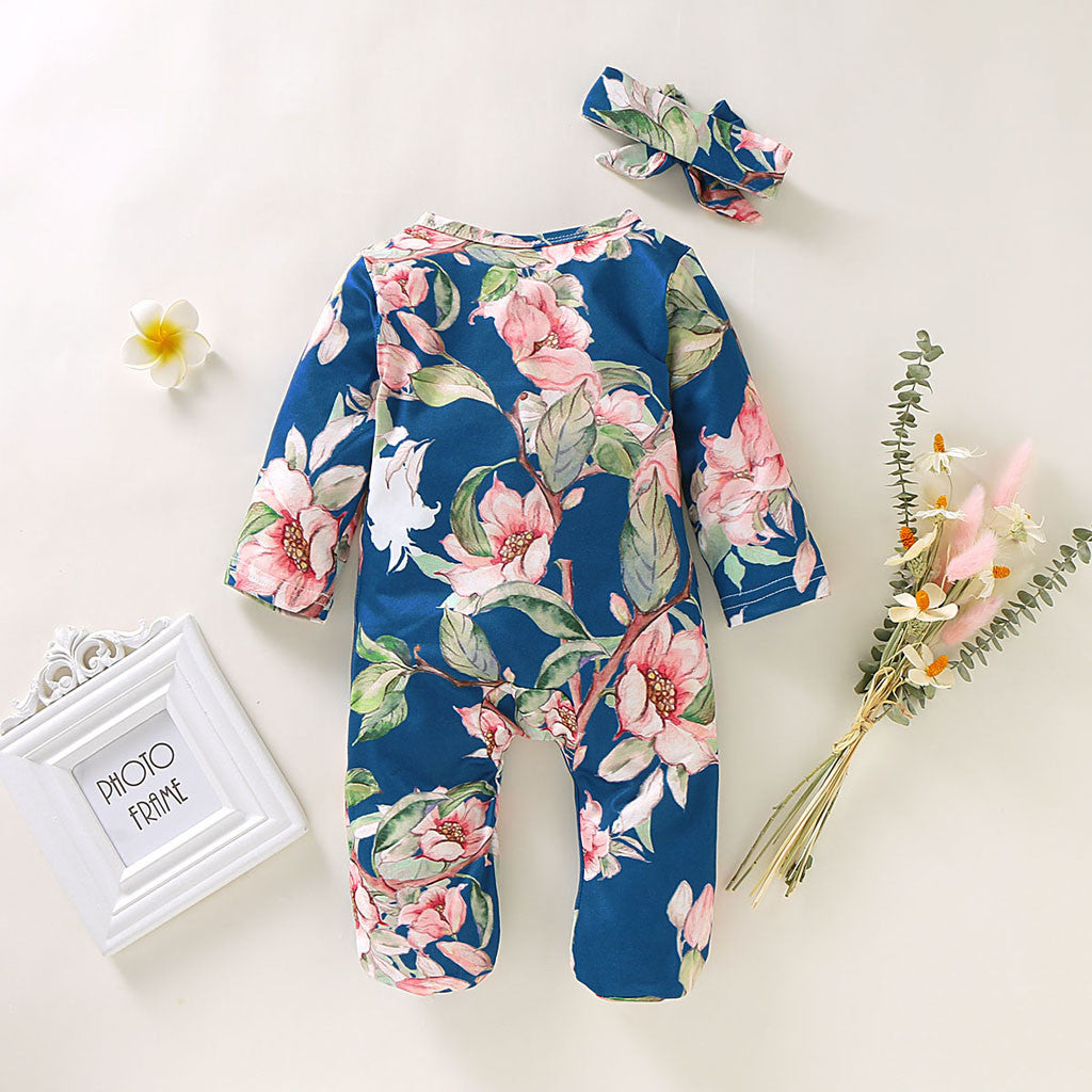 Pride and Joy Floral Cotton Baby Romper with Headband