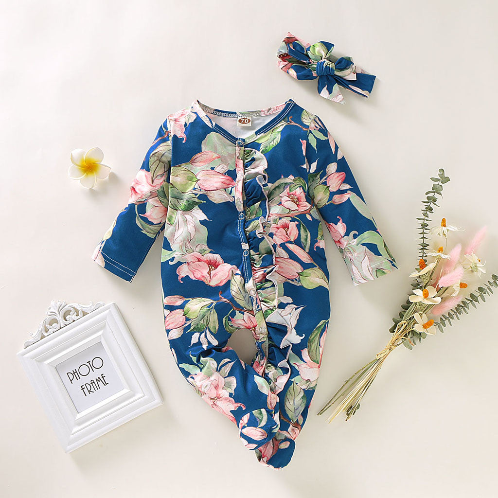 Pride and Joy Floral Cotton Baby Romper with Headband