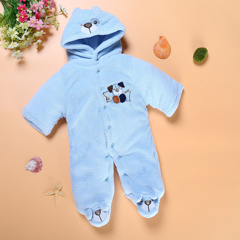 Pride and Joy Winter Bear Coral Fleece Baby Romper