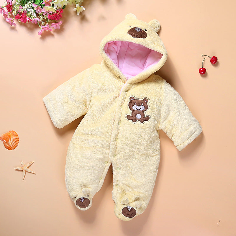 Pride and Joy Winter Bear Coral Fleece Baby Romper