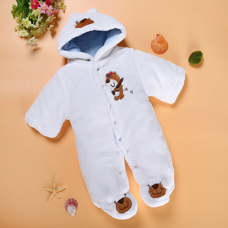 Pride and Joy Winter Bear Coral Fleece Baby Romper