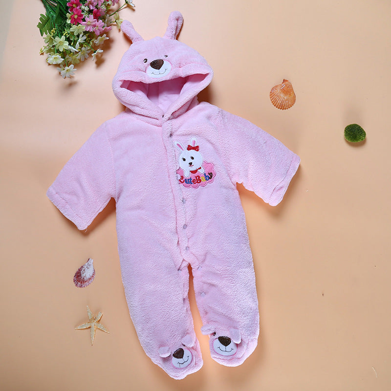 Pride and Joy Winter Bear Coral Fleece Baby Romper