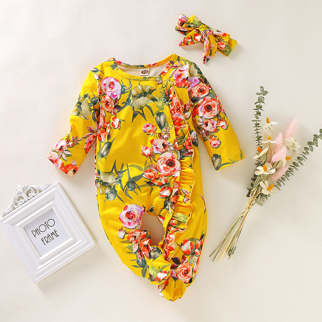 Pride and Joy Floral Cotton Baby Romper with Headband