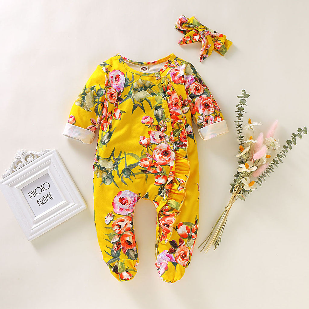 Pride and Joy Floral Cotton Baby Romper with Headband