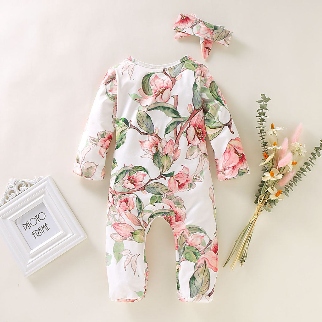 Pride and Joy Floral Cotton Baby Romper with Headband