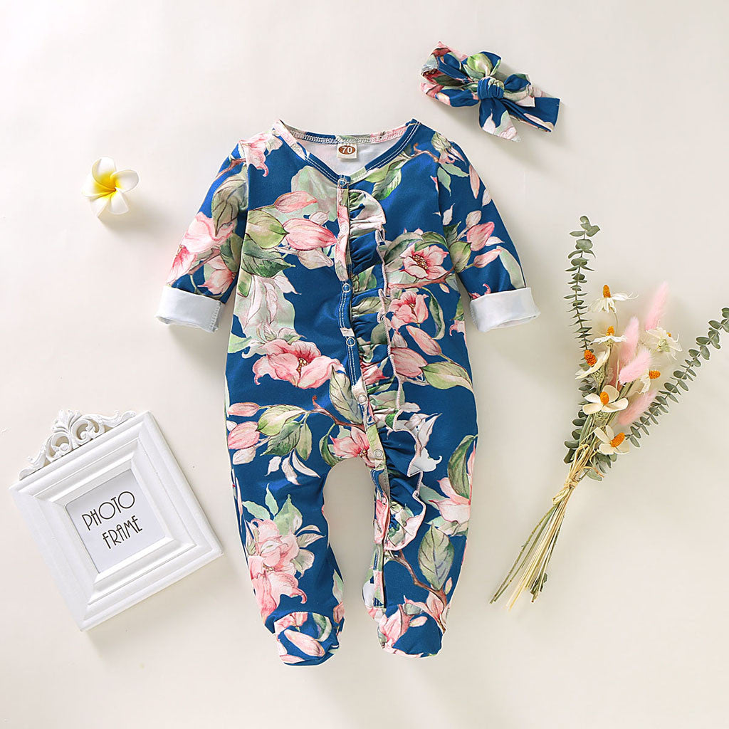 Pride and Joy Floral Cotton Baby Romper with Headband