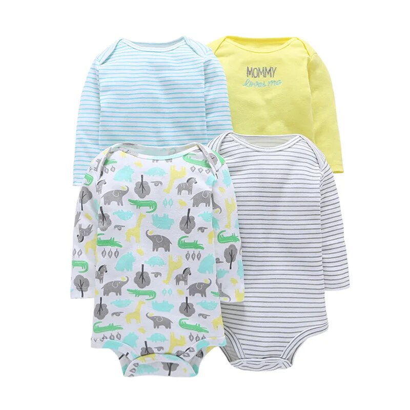 Pride and Joy Cotton 4 Piece Long Sleeve Baby Romper Set