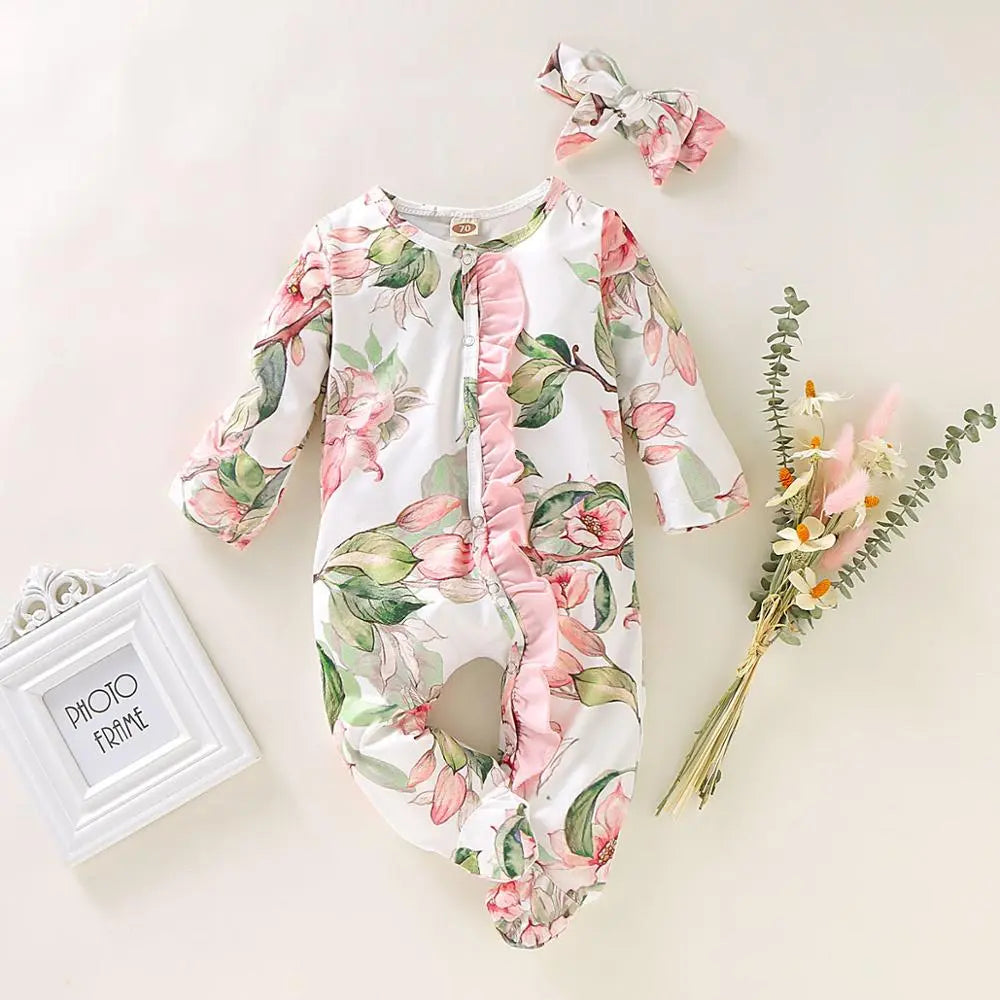 Pride and Joy Floral Cotton Baby Romper with Headband