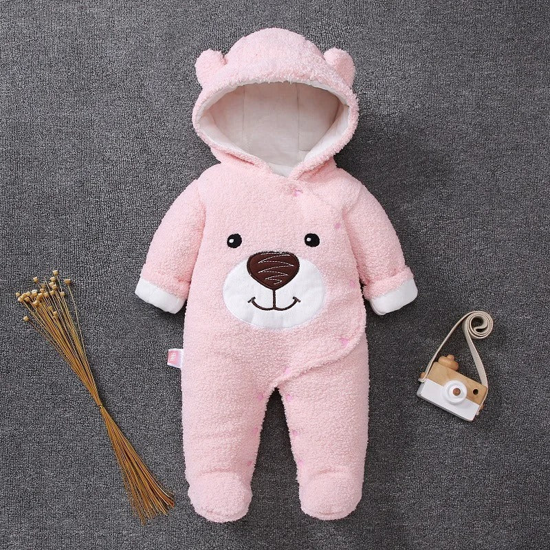 Pride and Joy Bear Face Fleece Hooded Winter Baby Romper