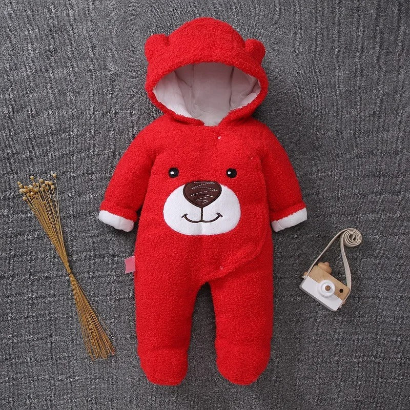 Pride and Joy Bear Face Fleece Hooded Winter Baby Romper