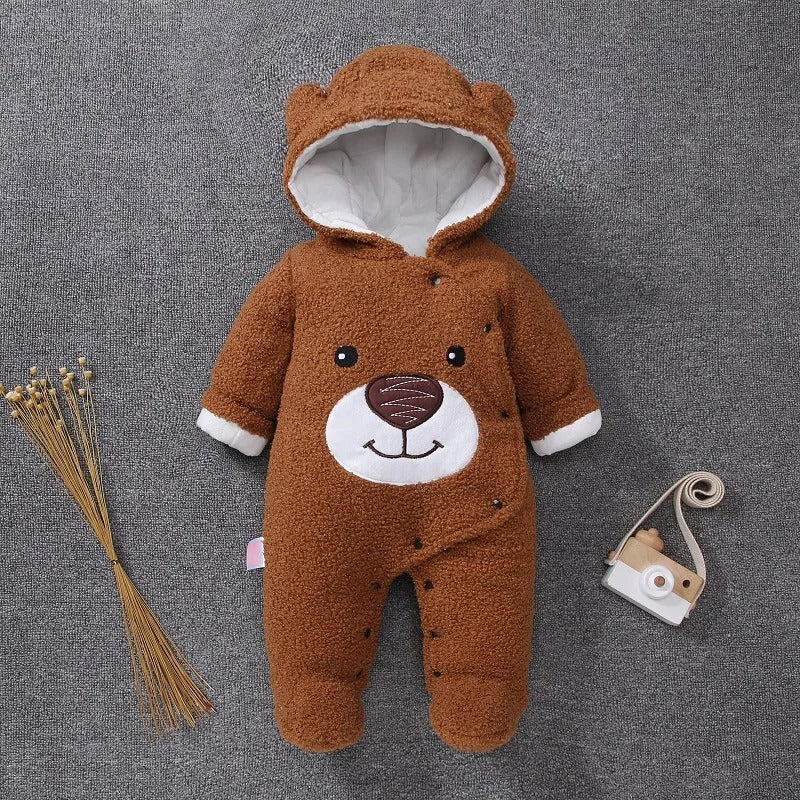 Pride and Joy Bear Face Fleece Hooded Winter Baby Romper