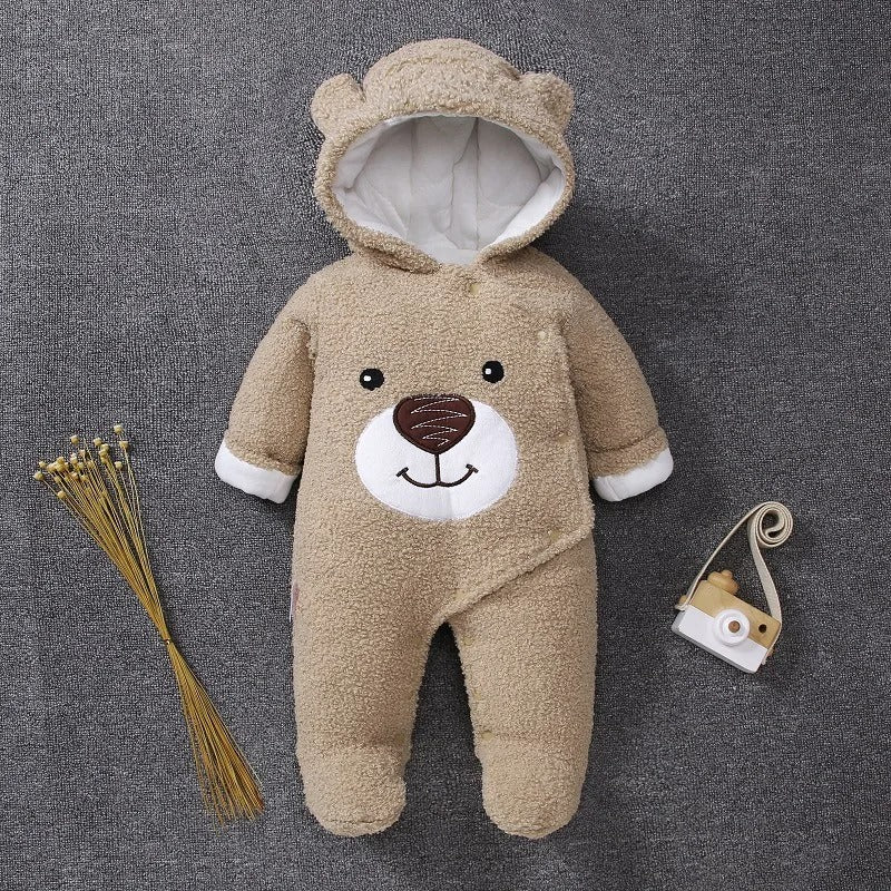 Pride and Joy Bear Face Fleece Hooded Winter Baby Romper