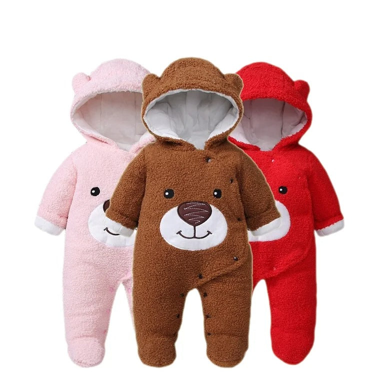 Pride and Joy Bear Face Fleece Hooded Winter Baby Romper